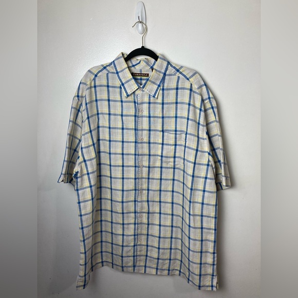 Cubavera blue/yellow plaid linen blend short sleeve button up shirt. XXL - Picture 2 of 5